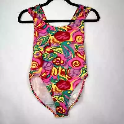 One Piece Swimsuit Vintage 90s Bright Orange Green Purple Size Large • $22