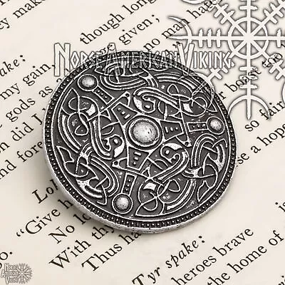 Viking Norse Dragon Broa Shield Brooch Silver Tone • $22.99