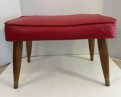 Mid Century Modern Footstool Red Vinyl Rectangle Taper Peg Leg Babcock Phillips • $64.99