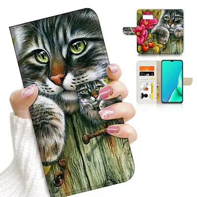 ( For Samsung S7 ) Wallet Flip Case Cover PB23507 Cat Painting • $12.99