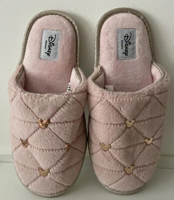 £4.95 • Buy Lovely Disney Rare Rose Gold Mickey Minnie Pink Soft Slippers Mules Uk (3-4)