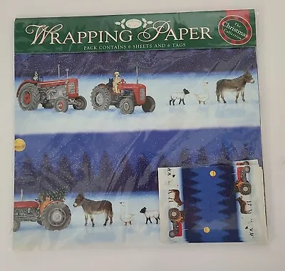 VTG Otter House TRACTOR PARADE Christmas Collection Gift Wrap Paper &Tags NOS • $15.95
