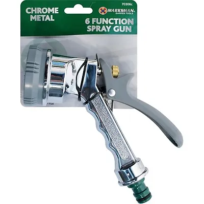 6 Function Spray Gun Multi Garden Hose Watering Chrome Dial Sprayer Metal New • £6.99