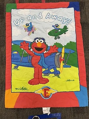 Sesame Street Crib Quilt And Sheet Set Elmo And Friends 3 Pc Airplane Toddler S7 • $35.99