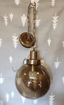 Vintage Mid Century Modern Smoked Glass Optic Hanging Swag Lamp Nice! • $39.99