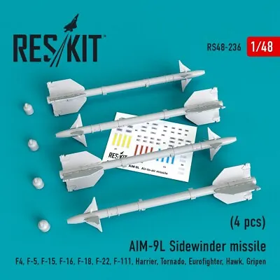 1/48 Reskit RS48-0236 AIM-9L Sidewinder Missile (4 Pcs) • $20