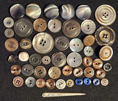 45 Vintage Fancy SMOKY ABALONE Buttons Lot 40P • $0.99