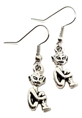 £3.49 • Buy Pixie Earrings 3D Happy Cornish Pixie Antique Silver Tone Earrings