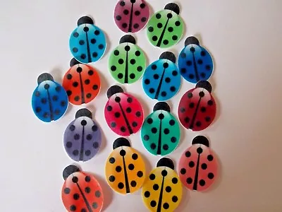 16 PRECUT Edible Wafer/rice Paper Colourful Ladybugs Cake/cupcake Toppers • £2.75