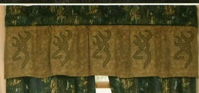 Browning Buckmark Camo Window Valance 63  X 20  Brown Curtain Green Cotton Duck • $28.89