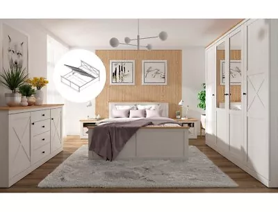 Super King Storage Bedroom Furniture Set Lift Up Bed White Pine/Oak Effect Frija • £2079.95