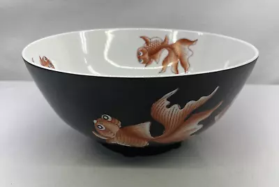 Vtg MCM 10  ANDREA By Sadek Porcelain Black Bowl Goldfish Koi Fish • $45