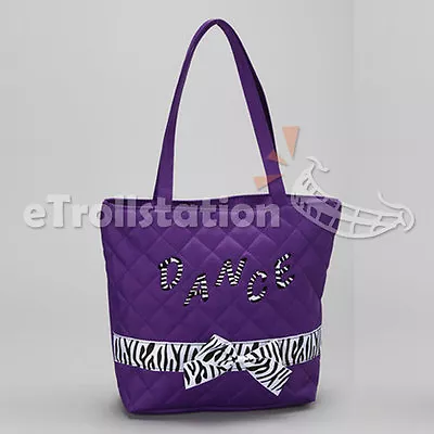 Stylish Girls Kids Nylon Dance Tote Bag W/ Quilted Zebra Pattern Bow Ribbon NEW • $11.99