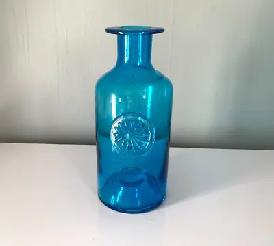 Tall Hand Blown Dartington Teal Blue Glass Daisy Flower Bottle Vase • £43.32