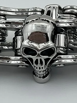 Man's Skull Bracelet Stainless Steel 8.5-9  5.3 Oz Punk Pop Rocker Biker Jewlery • $54.99