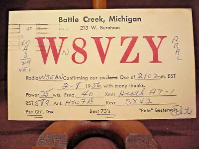 Vintage 1950s QSL Radio Card W8VZY PETE BESTERVELT BATTLE CREEK MI MICHIGAN • $3.95