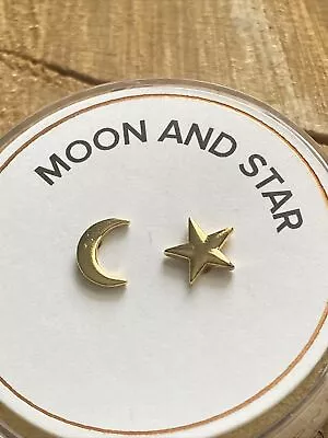 NIB Alex And Ani  MOON AND STAR  Stud Post Earrings 14kt Gold Plated Over Silver • $19.99