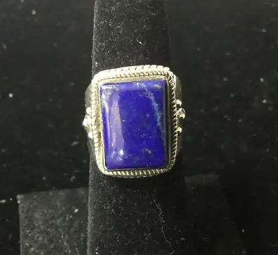 Solid 925 Sterling Silver Natural Lapis Lazuli Square Gemstone Unisex Ring Sz 7 • $24.99