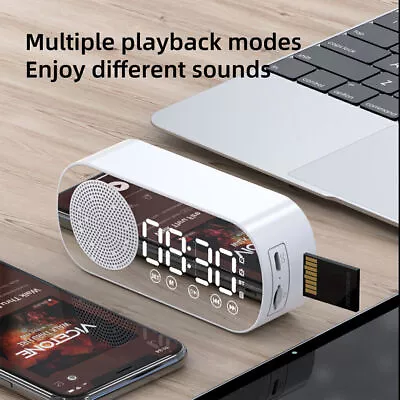 Digital Alarm Clock USB Rechargeable Bluetooth Speaker FM Radio MP3 Player • £14.15