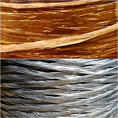 Metallic Raffia Ribbons Gold Silver Paper Festive Decoration Gift Wrapping • £2.20