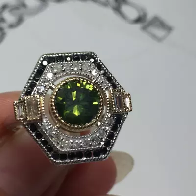 Natural Green Tourmaline Diamond Engagement Ring Solid 14K Gold • $835