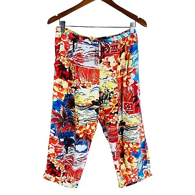 Vintage 80s RARE Jams World Colorful Floral Abstract Tapered Leg Surf Crop Pants • $42