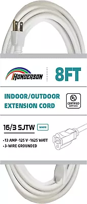 8FT Outdoor Extension Cord-16/3 SJTW Durable White Extension • $14.20