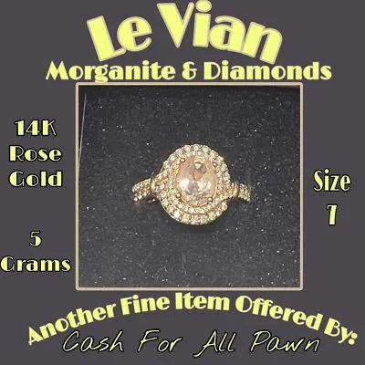 LeVian Peach Morganite And Diamond Ring 14K Rose Gold Size 7 5g Designer • $627.79