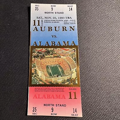 1993 Alabama Vs Auburn Original Football FULL Ticket Stub Iron Bowl • $12.99