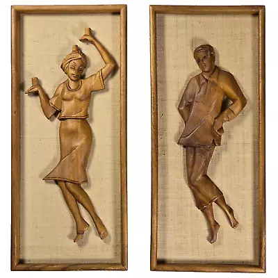 1960’s Mid Century Carved Teak Man And Woman Wall Plaques TIKI Style Philippines • $28