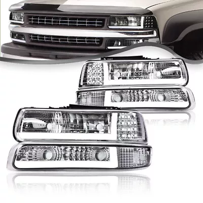 [LED DRL]For 99-02 Chevy Silverado 1500 2500 HD Headlight+Bumper Lamps Chrome • $89.80