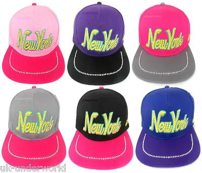 £5.99 • Buy Ladies Baseball Hat Adults Snapback New York Ny Diamond Flat Peak Cap