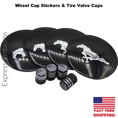 4 Ford Mustang Wheel Cap Hub Sticker Decals 2.20  56mm & 4 Tire Valve Stem Caps  • $9.88