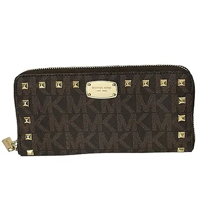 Michael Kors Wallet Jet Set Studded ZA Continental Brown MK Signature • $95