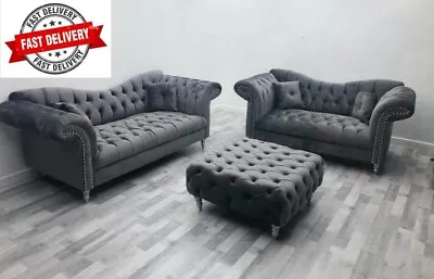 Italian Elegance Chesterfield Grey Sofa | Plush Velvet 2 Seater  • £699.99