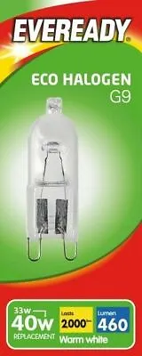 10 X Eveready 33W =40W G9 ECO Halogen Capsule Light Bulbs • £3.99