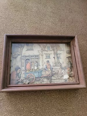 Vtg Anton Pieck Lithograph 3D Print Shadow Box Milkman • $38