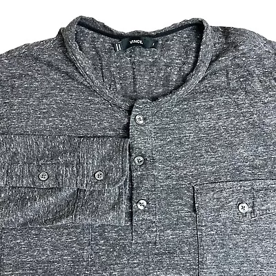 Vince Mens Gray Long Sleeve Light Weight Button Cuff Henley Shirt Medium • $24.99