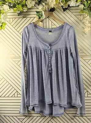 Free People We The Free Purple Kai Waffle Knit Thermal Henley Top Size XS  • $22