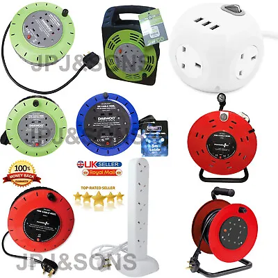 4 Gang Way 13 AMP Electric Extension Cable Reel Mains Plug & Socket Lead UK • £71.51