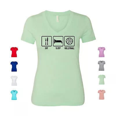 Eat Sleep Volleyball Sports Active Athlete Athletic Women's V Neck Shirt • $23.99