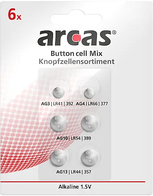 ARCAS Button Cells 6tlg Alkaline 15V 1x AG3 1x AG4 2x AG10 2x AG13 • $4.53