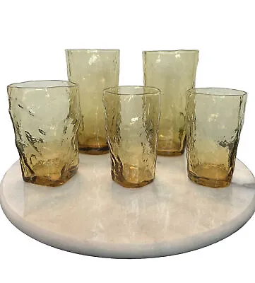 Vintage Set 5 Morgantown Seneca Driftwood Amber Crinkle Glass Drinking Tumblers • $14