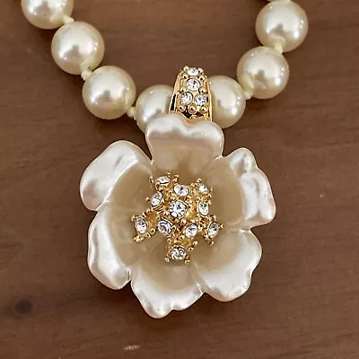 Nolan Miller Faux Pearl Necklace W/ Flower Enhancher/pendant • $9.50