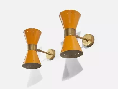 Pair Of 1950's Mid Century Italian Diabolo Wall Sconce Light Fixture Raw Brass • $95.76