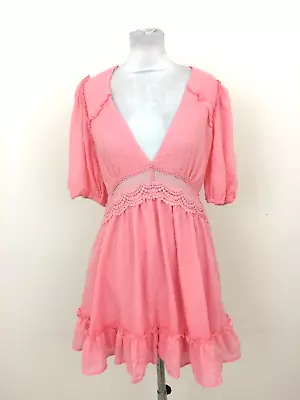 HYFVE Women's Dress Size L Pink Raglan Sleeve V-Neck Backless Ruffle Used F1 • £9.99