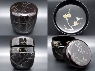 Japan Lacquer Wooden Tea Caddy Natsume W/ Plum Blossoms & Nightingale Maki-e 408 • £121.62