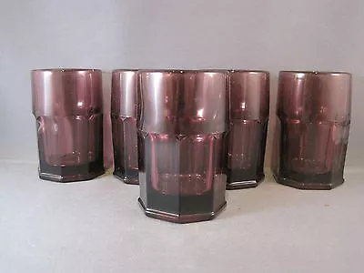 Unique Vintage Purple Mexican Glass Paneled Octagon Base Shot Glasses Set Of 5 • $20