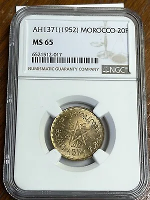 1371 (1952) Morocco 20 Francs Y#50 NGC MS-65 • $49.95