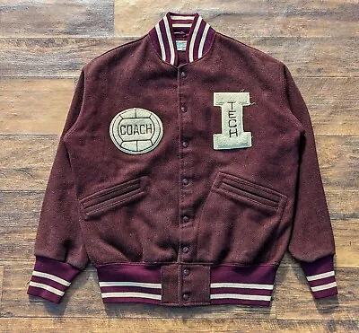 VTG 60s Mens H.A Greene Wool Varsity Letterman Jacket 42 Maroon Chenille Patches • $60